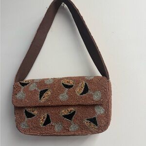 Beaded Brown espresso martini Cocktail Motif Shoulder Bag